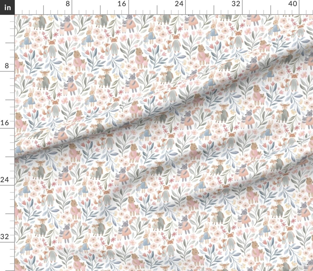 Watercolor Forest Pastel Woodland Bohemian Family Whimsical Fun Cute Happy Cheerful Soft Pink Blue White Custom Printed Fabric by Spoonflower Various Fabrics by the Yard or Fat Quarter